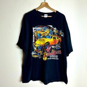Vtg Schaeffers racing oil graphic car colorful T-shirt size 2 XL